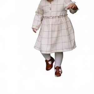 NEW ELI & NEV girl's check patterned dress in beige